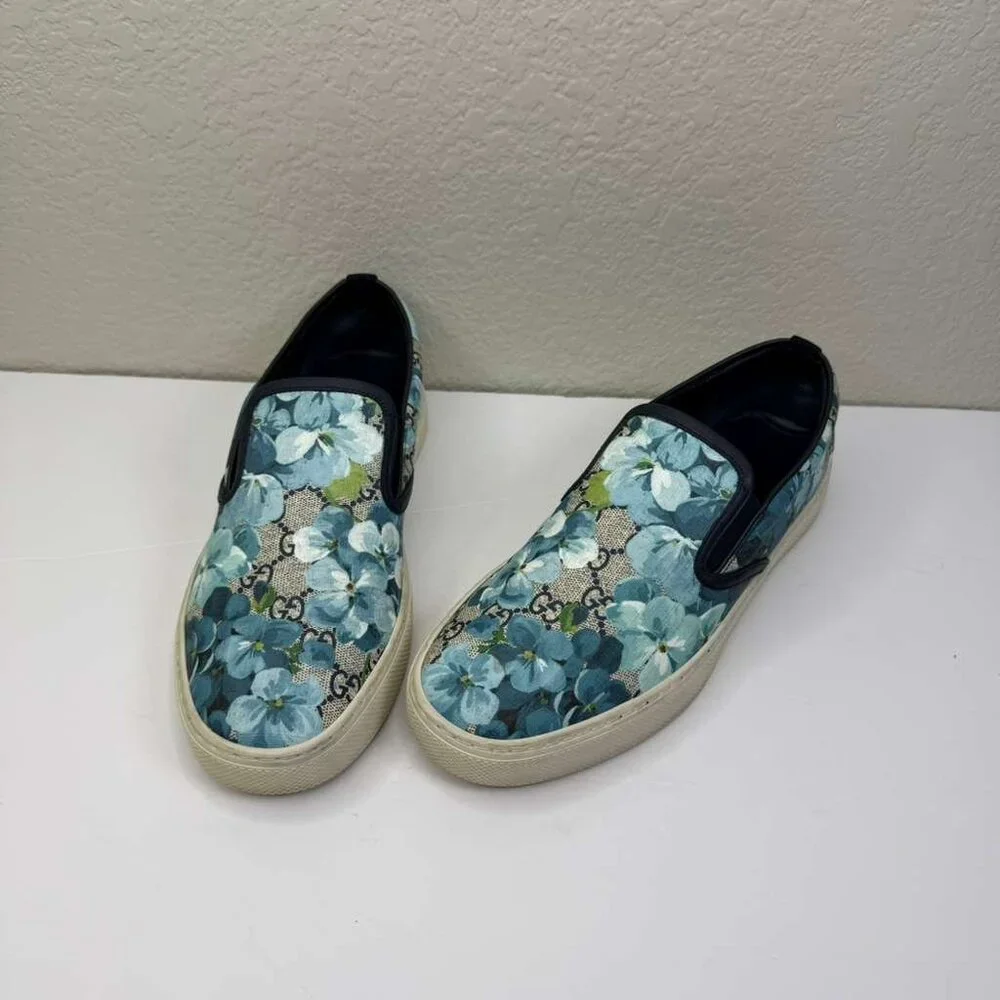 Mens Gucci Sneakers/GG Blooms/Broola/Slip-on/PVC Canvas Blue Floral Pattern - Picture 3 of 10